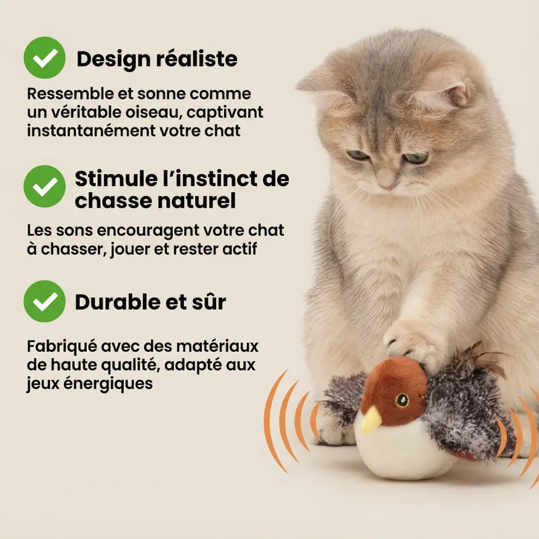 Zenopet® Oiseau Interactif Réaliste pour Chat